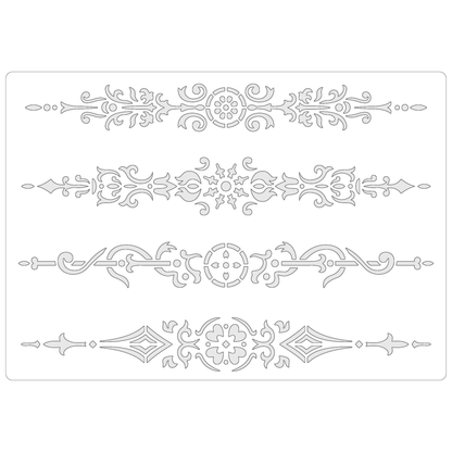 Reusable Stencil - Professional Quality - Decorative Border Collection #1 - Made in the UK - Food Safe Non Adhesive -  White Laser Cut PET Material for Cakes, Cookies, Coffees, Serving Plates