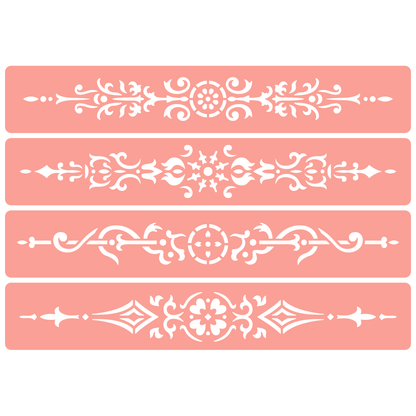 Reusable Stencil - Professional Quality - Decorative Border Collection #1 - Made in the UK - High Adhesive -  Pink Vinyl Material for Glass, Mirrors, Bottles, Tiles, Wood