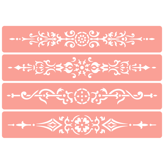 Reusable Stencil - Professional Quality - Decorative Border Collection #1 - Made in the UK - High Adhesive -  Pink Vinyl Material for Glass, Mirrors, Bottles, Tiles, Wood