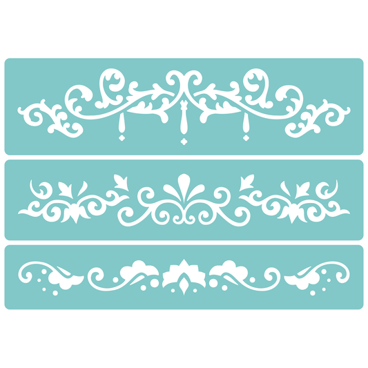 Reusable Stencil - Professional Quality - Decorative Border Collection #2 - Made in the UK - Low Adhesive -  Blue Vinyl Material for Cardmaking, Canvas, Paper, Interior Decor, Layering