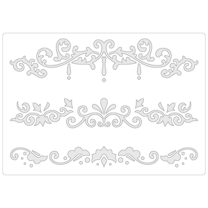 Reusable Stencil - Professional Quality - Decorative Border Collection #2 - Made in the UK - Food Safe Non Adhesive -  White Laser Cut PET Material for Cakes, Cookies, Coffees, Serving Plates