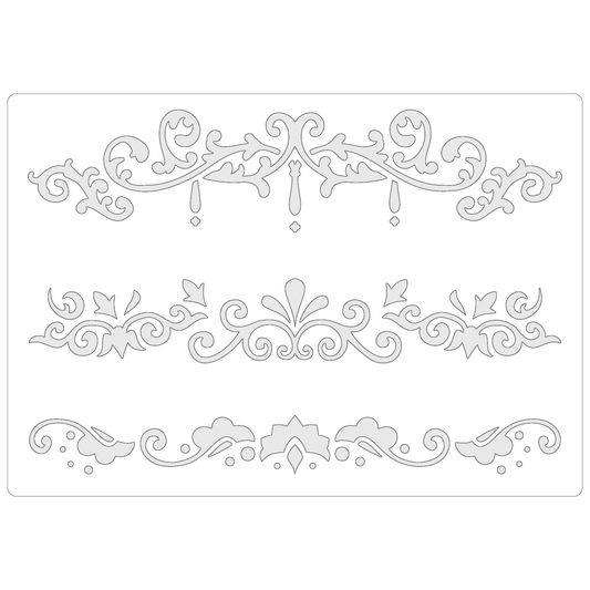 Reusable Stencil - Professional Quality - Decorative Border Collection #2 - Made in the UK - Food Safe Non Adhesive -  White Laser Cut PET Material for Cakes, Cookies, Coffees, Serving Plates