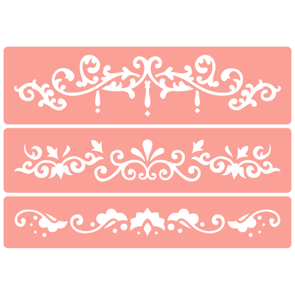 Reusable Stencil - Professional Quality - Decorative Border Collection #2 - Made in the UK - High Adhesive -  Pink Vinyl Material for Glass, Mirrors, Bottles, Tiles, Wood