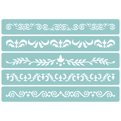 Reusable Stencil - Professional Quality - Decorative Border Collection #3 - Made in the UK - Low Adhesive -  Blue Vinyl Material for Cardmaking, Canvas, Paper, Interior Decor, Layering