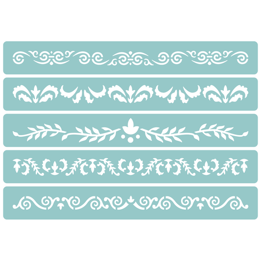 Reusable Stencil - Professional Quality - Decorative Border Collection #3 - Made in the UK - Low Adhesive -  Blue Vinyl Material for Cardmaking, Canvas, Paper, Interior Decor, Layering