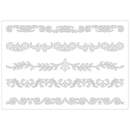 Reusable Stencil - Professional Quality - Decorative Border Collection #3 - Made in the UK - Food Safe Non Adhesive -  White Laser Cut PET Material for Cakes, Cookies, Coffees, Serving Plates