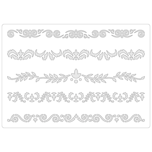Reusable Stencil - Professional Quality - Decorative Border Collection #3 - Made in the UK - Food Safe Non Adhesive -  White Laser Cut PET Material for Cakes, Cookies, Coffees, Serving Plates
