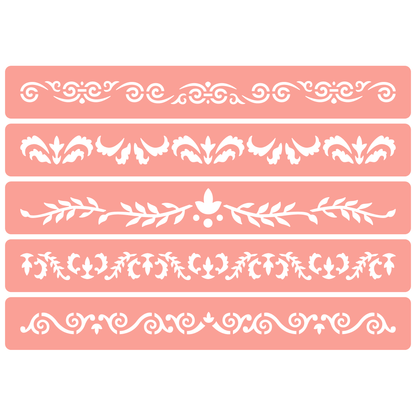 Reusable Stencil - Professional Quality - Decorative Border Collection #3 - Made in the UK - High Adhesive -  Pink Vinyl Material for Glass, Mirrors, Bottles, Tiles, Wood