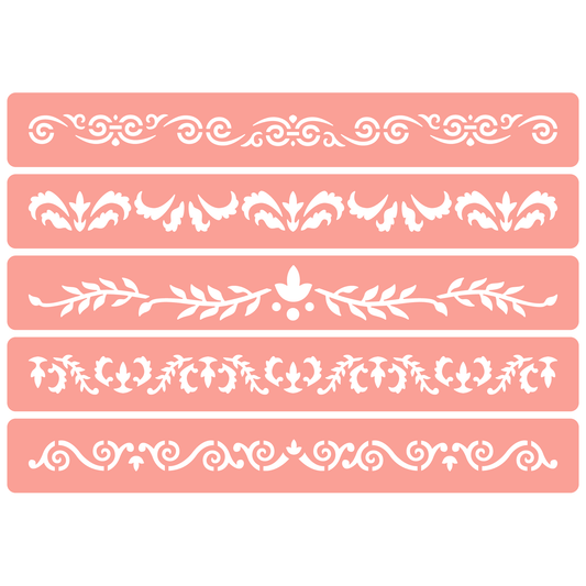 Reusable Stencil - Professional Quality - Decorative Border Collection #3 - Made in the UK - High Adhesive -  Pink Vinyl Material for Glass, Mirrors, Bottles, Tiles, Wood