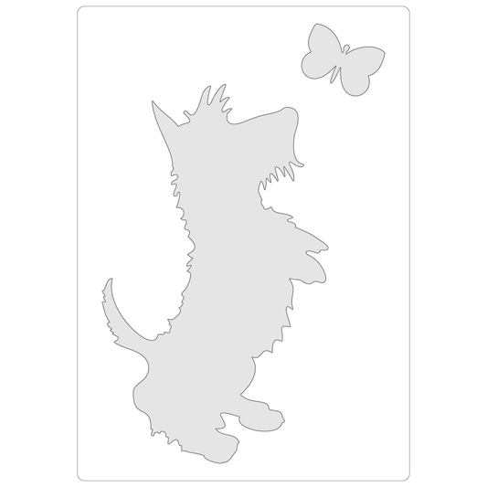 Reusable Stencil - Professional Quality - Dog & Butterfly - Made in the UK - Food Safe Non Adhesive -  White Laser Cut PET Material for Cakes, Cookies, Coffees, Serving Plates