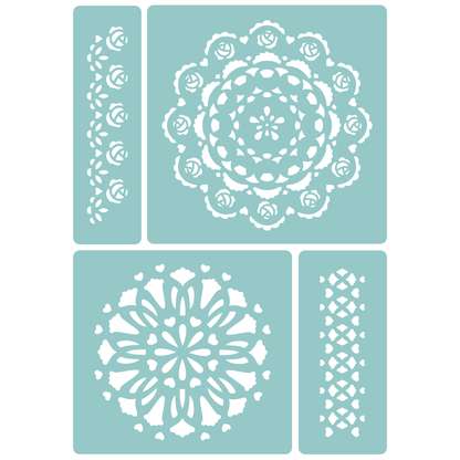Reusable Stencil - Professional Quality - Doilies & Borders - Made in the UK - Low Adhesive -  Blue Vinyl Material for Cardmaking, Canvas, Paper, Interior Decor, Layering
