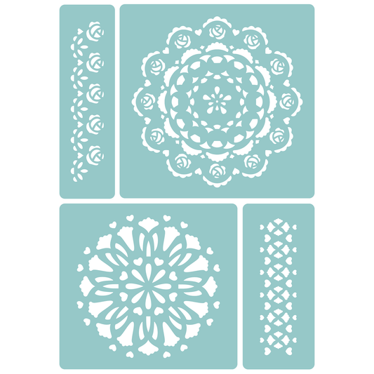 Reusable Stencil - Professional Quality - Doilies & Borders - Made in the UK - Low Adhesive -  Blue Vinyl Material for Cardmaking, Canvas, Paper, Interior Decor, Layering