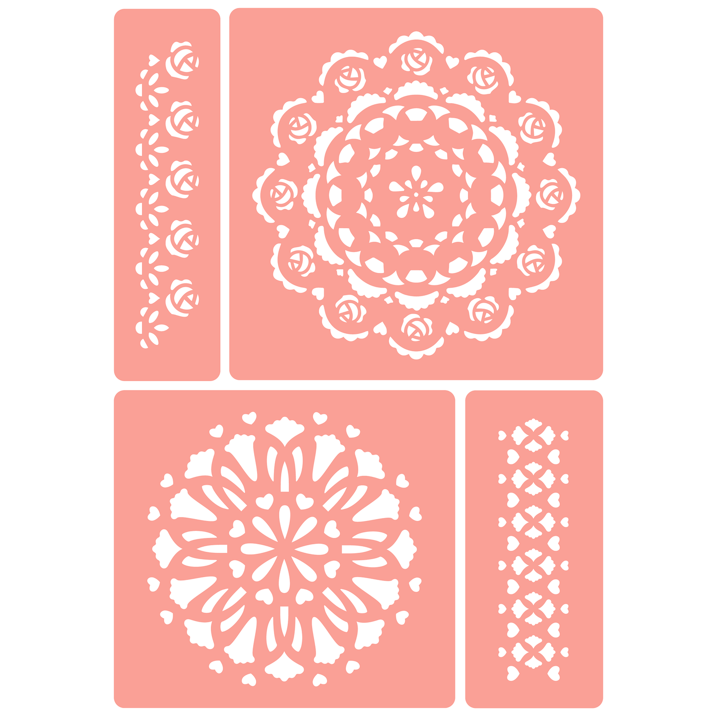 Reusable Stencil - Professional Quality - Doilies & Borders - Made in the UK - High Adhesive -  Pink Vinyl Material for Glass, Mirrors, Bottles, Tiles, Wood