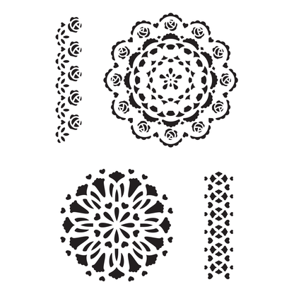Reusable Stencil - Professional Quality - Doilies & Borders - Made in the UK - Food Safe Non Adhesive -  White Laser Cut PET Material for Cakes, Cookies, Coffees, Serving Plates