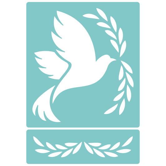 Reusable Stencil - Professional Quality - Dove & Olive Branch - Made in the UK - Low Adhesive -  Blue Vinyl Material for Cardmaking, Canvas, Paper, Interior Decor, Layering