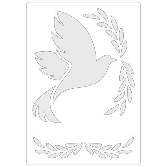 Reusable Stencil - Professional Quality - Dove & Olive Branch - Made in the UK - Food Safe Non Adhesive -  White Laser Cut PET Material for Cakes, Cookies, Coffees, Serving Plates