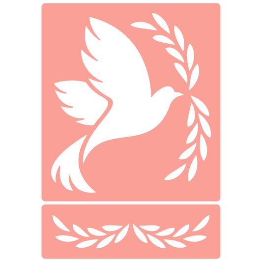 Reusable Stencil - Professional Quality - Dove & Olive Branch - Made in the UK - High Adhesive -  Pink Vinyl Material for Glass, Mirrors, Bottles, Tiles, Wood