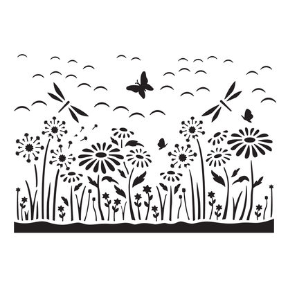 Reusable Stencil - Professional Quality - Dragonfly Meadow - Made in the UK - High Adhesive -  Pink Vinyl Material for Glass, Mirrors, Bottles, Tiles, Wood