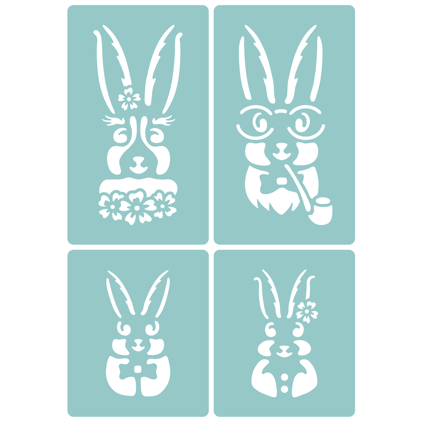 Reusable Stencil - Professional Quality - Easter Bunny Family - Made in the UK - Low Adhesive -  Blue Vinyl Material for Cardmaking, Canvas, Paper, Interior Decor, Layering