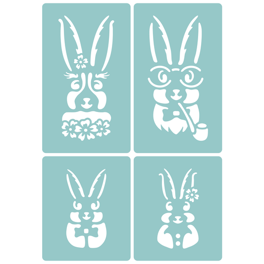 Reusable Stencil - Professional Quality - Easter Bunny Family - Made in the UK - Low Adhesive -  Blue Vinyl Material for Cardmaking, Canvas, Paper, Interior Decor, Layering