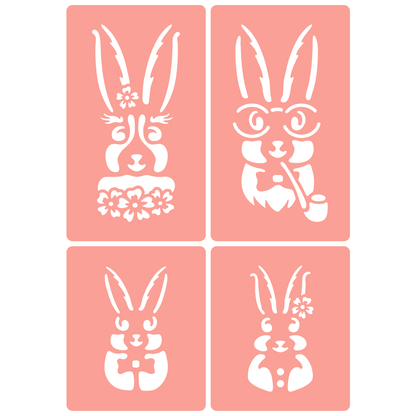 Reusable Stencil - Professional Quality - Easter Bunny Family - Made in the UK - High Adhesive -  Pink Vinyl Material for Glass, Mirrors, Bottles, Tiles, Wood