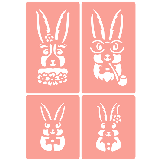 Reusable Stencil - Professional Quality - Easter Bunny Family - Made in the UK - High Adhesive -  Pink Vinyl Material for Glass, Mirrors, Bottles, Tiles, Wood