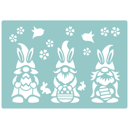 Reusable Stencil - Professional Quality - Easter Gnomes #1 - Made in the UK - Low Adhesive -  Blue Vinyl Material for Cardmaking, Canvas, Paper, Interior Decor, Layering