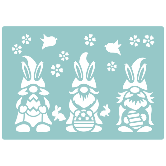 Reusable Stencil - Professional Quality - Easter Gnomes #1 - Made in the UK - Low Adhesive -  Blue Vinyl Material for Cardmaking, Canvas, Paper, Interior Decor, Layering