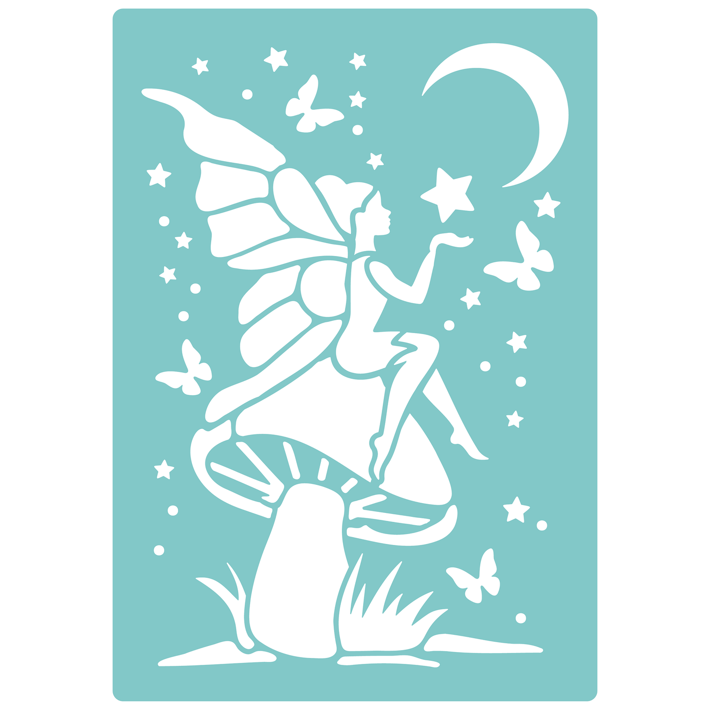 Reusable Stencil - Professional Quality - Fairy Wishing On A Star - Made in the UK - Low Adhesive -  Blue Vinyl Material for Cardmaking, Canvas, Paper, Interior Decor, Layering