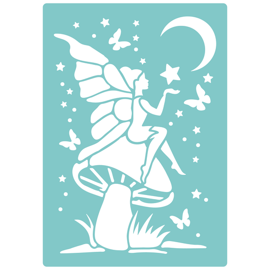 Reusable Stencil - Professional Quality - Fairy Wishing On A Star - Made in the UK - Low Adhesive -  Blue Vinyl Material for Cardmaking, Canvas, Paper, Interior Decor, Layering