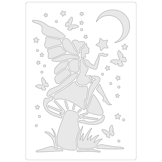 Reusable Stencil - Professional Quality - Fairy Wishing On A Star - Made in the UK - Food Safe Non Adhesive -  White Laser Cut PET Material for Cakes, Cookies, Coffees, Serving Plates