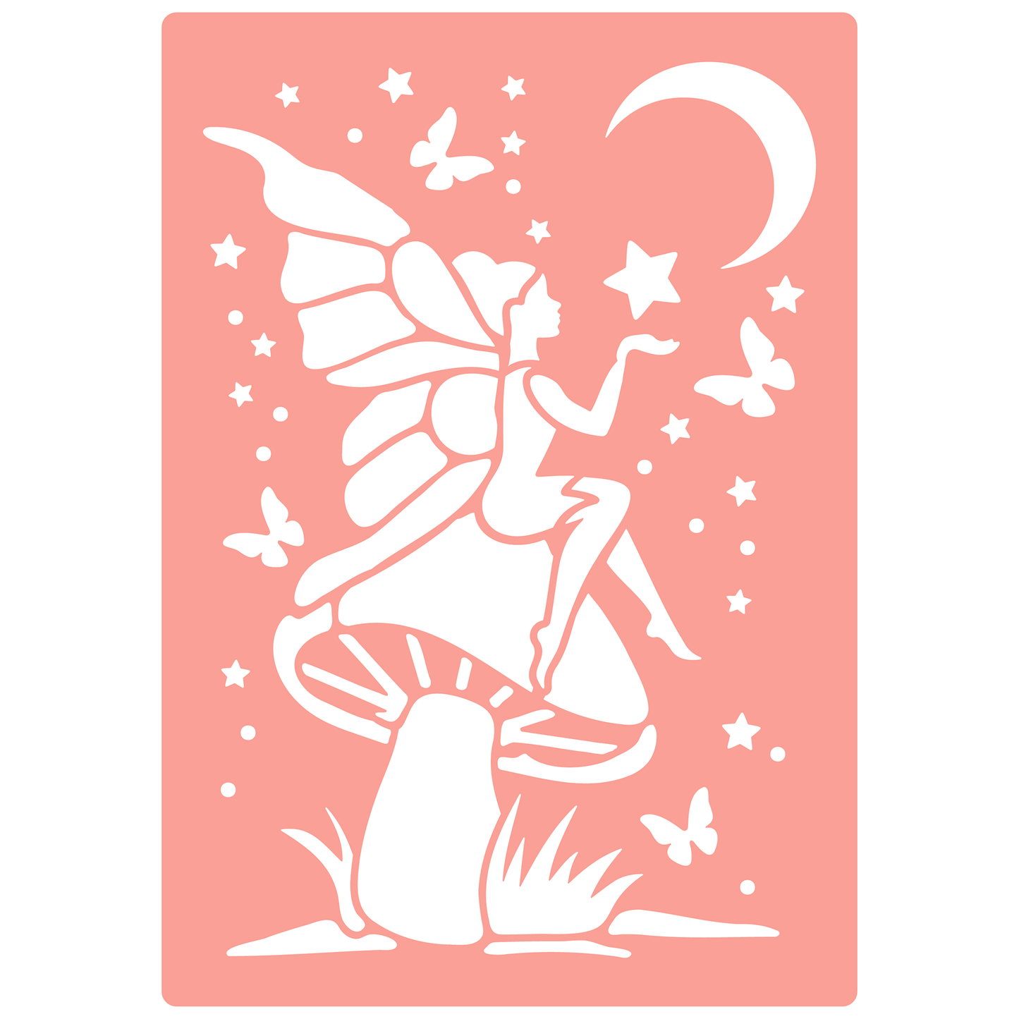 Reusable Stencil - Professional Quality - Fairy Wishing On A Star - Made in the UK - High Adhesive -  Pink Vinyl Material for Glass, Mirrors, Bottles, Tiles, Wood