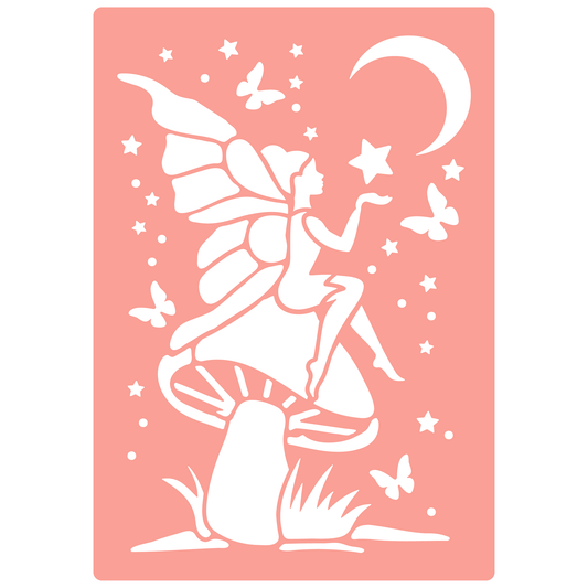 Reusable Stencil - Professional Quality - Fairy Wishing On A Star - Made in the UK - High Adhesive -  Pink Vinyl Material for Glass, Mirrors, Bottles, Tiles, Wood