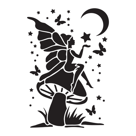 Reusable Stencil - Professional Quality - Fairy Wishing On A Star - Made in the UK - Food Safe Non Adhesive -  White Laser Cut PET Material for Cakes, Cookies, Coffees, Serving Plates
