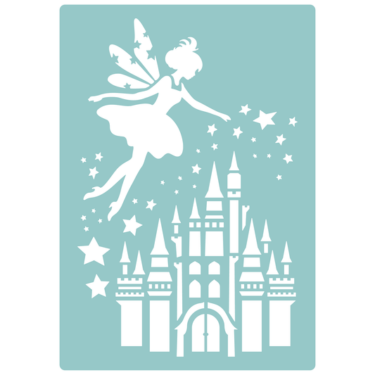Reusable Stencil - Professional Quality - Fairytale Castle - Made in the UK - Low Adhesive -  Blue Vinyl Material for Cardmaking, Canvas, Paper, Interior Decor, Layering