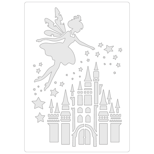 Reusable Stencil - Professional Quality - Fairytale Castle - Made in the UK - Food Safe Non Adhesive -  White Laser Cut PET Material for Cakes, Cookies, Coffees, Serving Plates
