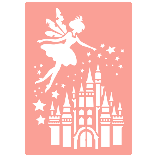 Reusable Stencil - Professional Quality - Fairytale Castle - Made in the UK - High Adhesive -  Pink Vinyl Material for Glass, Mirrors, Bottles, Tiles, Wood