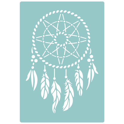 Reusable Stencil - Professional Quality - Feather Dreamcatcher - Made in the UK - Low Adhesive -  Blue Vinyl Material for Cardmaking, Canvas, Paper, Interior Decor, Layering