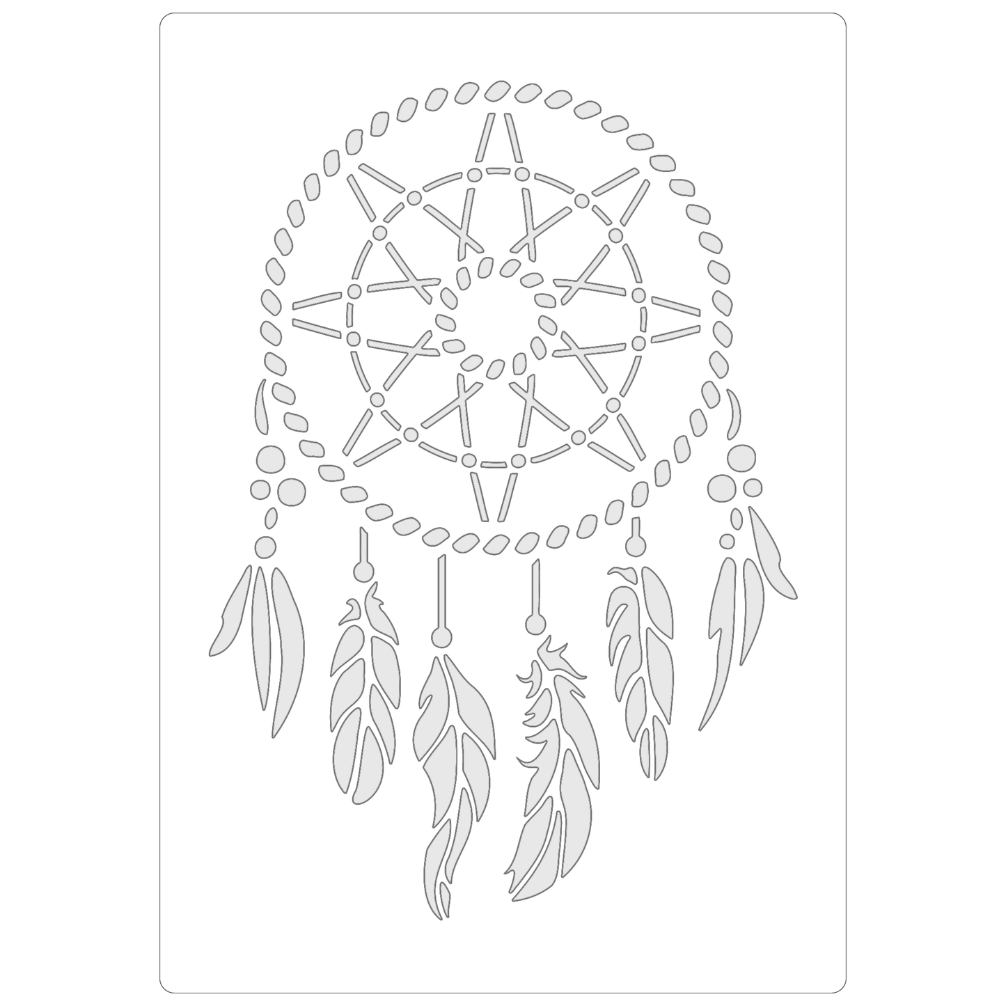 Reusable Stencil - Professional Quality - Feather Dreamcatcher - Made in the UK - Food Safe Non Adhesive -  White Laser Cut PET Material for Cakes, Cookies, Coffees, Serving Plates