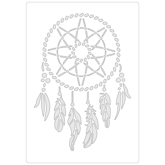 Reusable Stencil - Professional Quality - Feather Dreamcatcher - Made in the UK - Food Safe Non Adhesive -  White Laser Cut PET Material for Cakes, Cookies, Coffees, Serving Plates