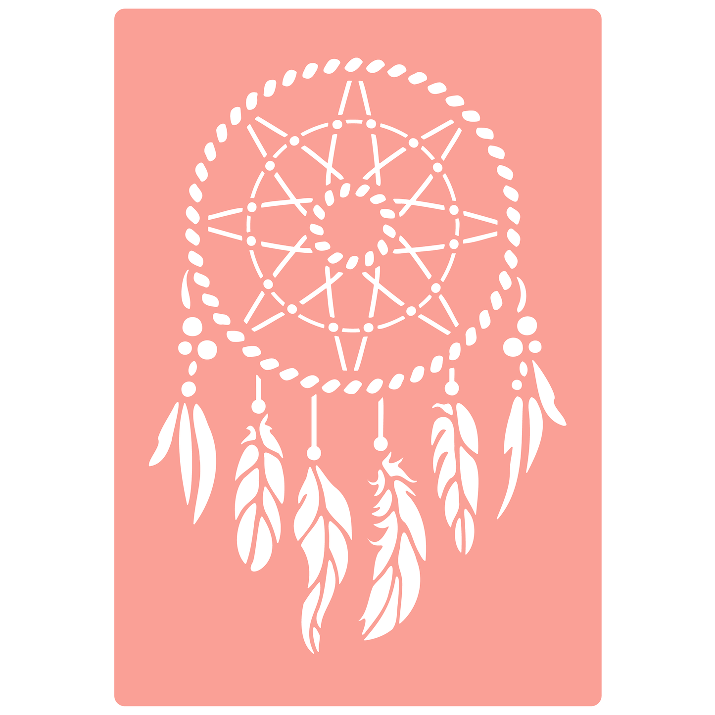Reusable Stencil - Professional Quality - Feather Dreamcatcher - Made in the UK - High Adhesive -  Pink Vinyl Material for Glass, Mirrors, Bottles, Tiles, Wood