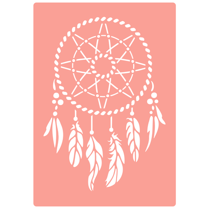 Reusable Stencil - Professional Quality - Feather Dreamcatcher - Made in the UK - High Adhesive -  Pink Vinyl Material for Glass, Mirrors, Bottles, Tiles, Wood