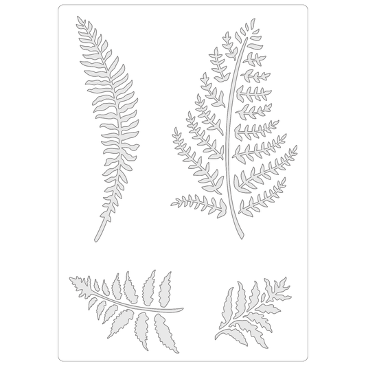 Reusable Stencil - Professional Quality - Fern Collection #1 - Made in the UK - Food Safe Non Adhesive -  White Laser Cut PET Material for Cakes, Cookies, Coffees, Serving Plates