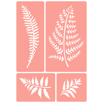 Reusable Stencil - Professional Quality - Fern Collection #1 - Made in the UK - High Adhesive -  Pink Vinyl Material for Glass, Mirrors, Bottles, Tiles, Wood