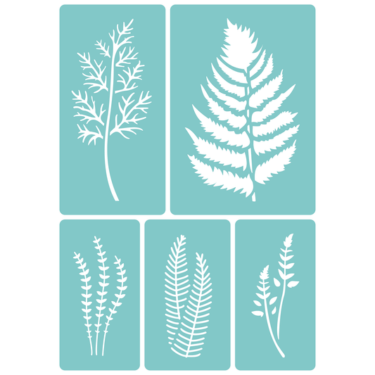 Reusable Stencil - Professional Quality - Fern Collection #2 - Made in the UK - Low Adhesive -  Blue Vinyl Material for Cardmaking, Canvas, Paper, Interior Decor, Layering