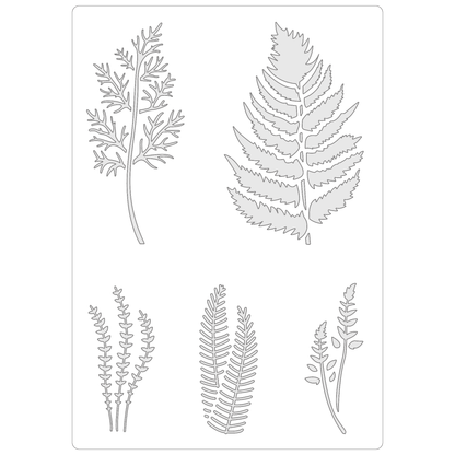 Reusable Stencil - Professional Quality - Fern Collection #2 - Made in the UK - Food Safe Non Adhesive -  White Laser Cut PET Material for Cakes, Cookies, Coffees, Serving Plates