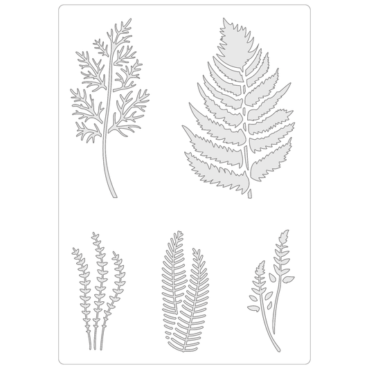 Reusable Stencil - Professional Quality - Fern Collection #2 - Made in the UK - Food Safe Non Adhesive -  White Laser Cut PET Material for Cakes, Cookies, Coffees, Serving Plates
