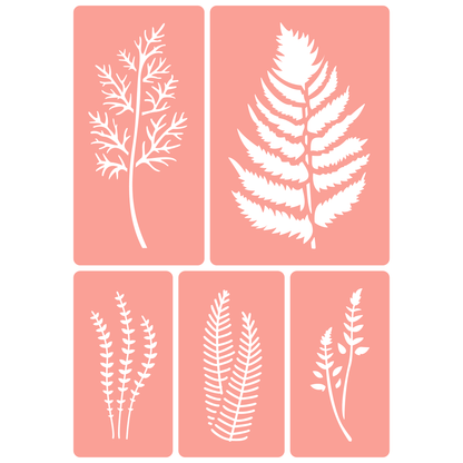 Reusable Stencil - Professional Quality - Fern Collection #2 - Made in the UK - High Adhesive -  Pink Vinyl Material for Glass, Mirrors, Bottles, Tiles, Wood