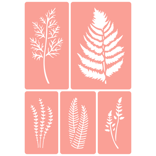Reusable Stencil - Professional Quality - Fern Collection #2 - Made in the UK - High Adhesive -  Pink Vinyl Material for Glass, Mirrors, Bottles, Tiles, Wood