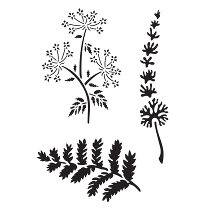 Reusable Stencil - Professional Quality - Ferns & Flowers #2 - Made in the UK - Food Safe Non Adhesive -  White Laser Cut PET Material for Cakes, Cookies, Coffees, Serving Plates